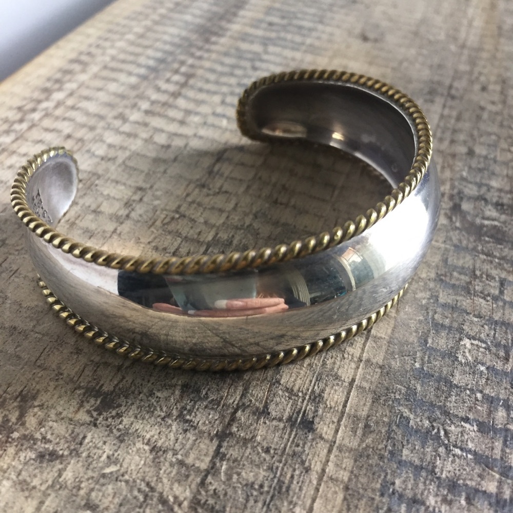 Sterling silver gold braided cuff bracelet M